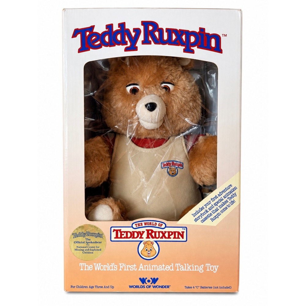 Vintage 1985 Teddy Ruxpin Worlds of Wonder Talking Bear with Box & Cassette Tape